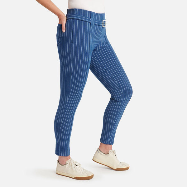 Skinny-Leg, High-Waist Dress Pant Yoga Pants (Aegean Pinstripe)